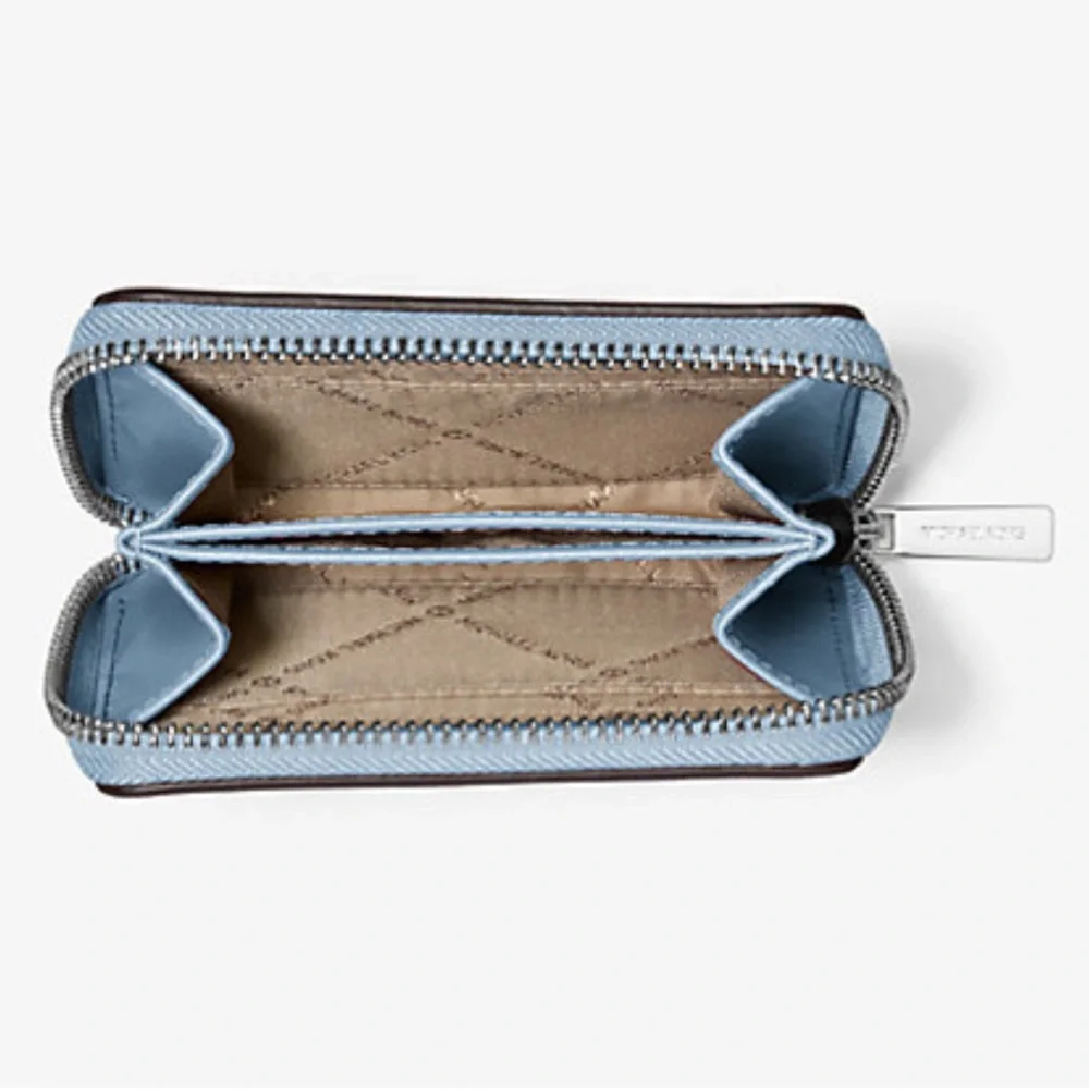 MICHAEL KORS Jet Set Medium Distressed Zip Around Card Case Cornflower NWT